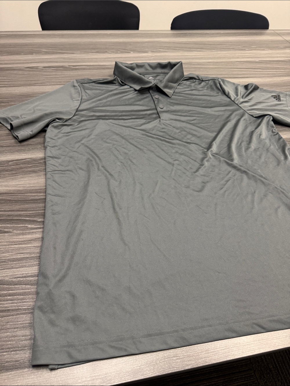 adidas Men's Charcoal Gray Polo Shirt with Tonal Stripes - Picture 6 of 11